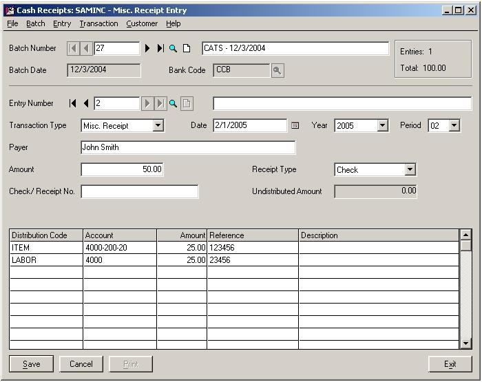 Cash Recipt Misc. Recipt